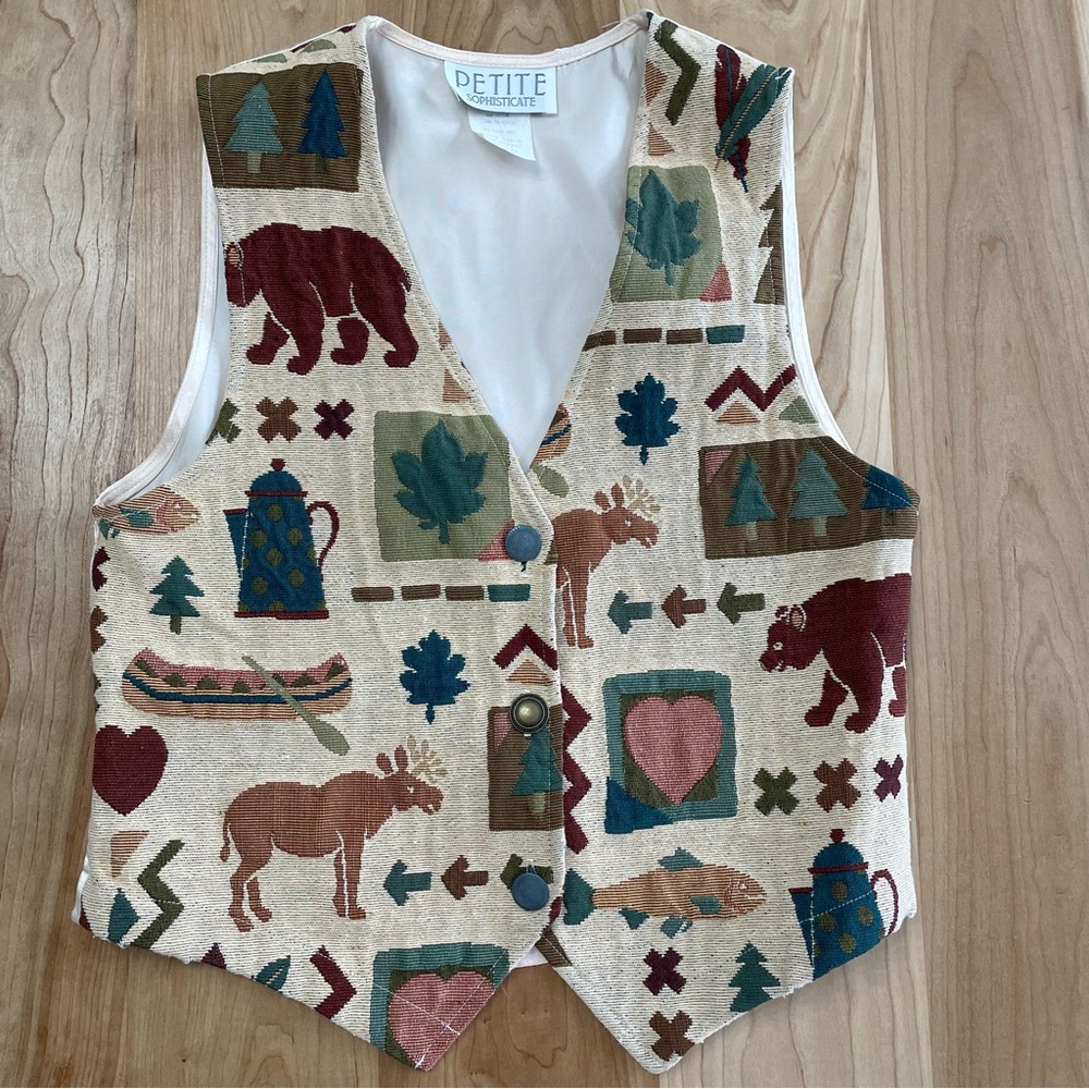 Vtg Petite Sophisticate Vest Womens S Tapestry Northwoods Cabin Cottagecore